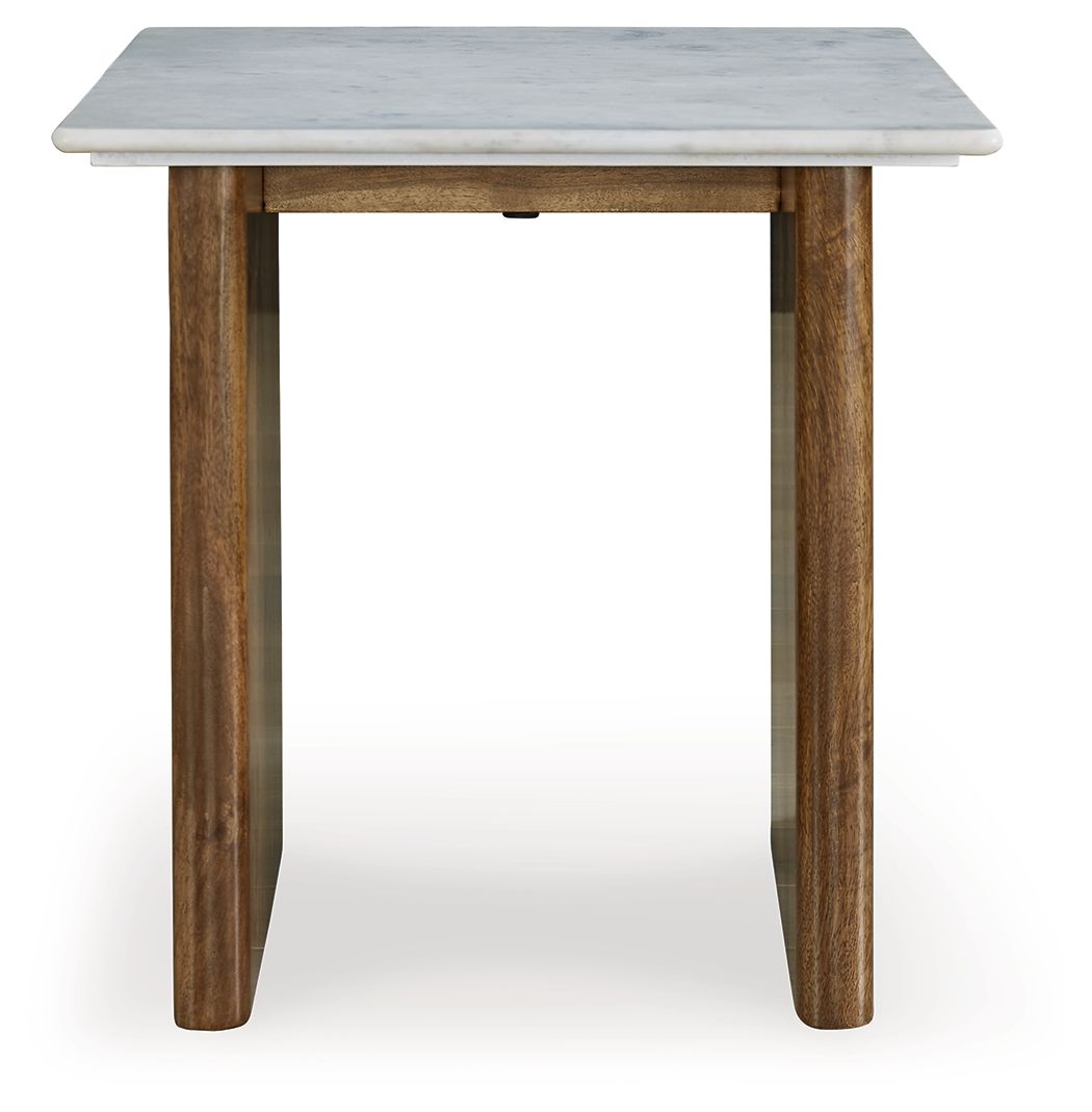 Isanti - Rectangular End Table - Light Brown / White