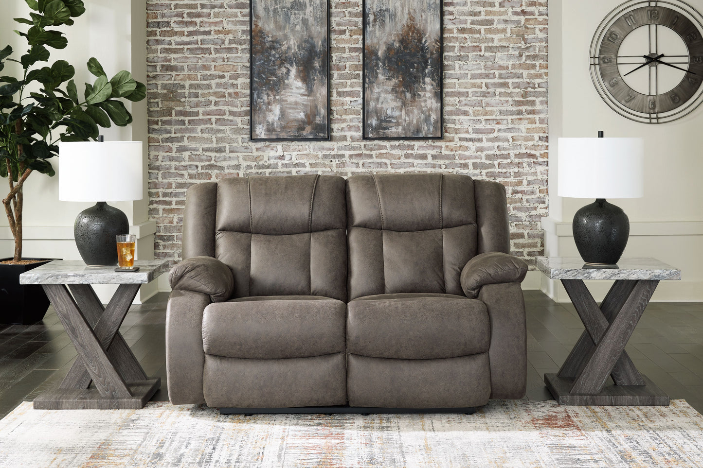 First Base - Reclining Loveseat - Gunmetal