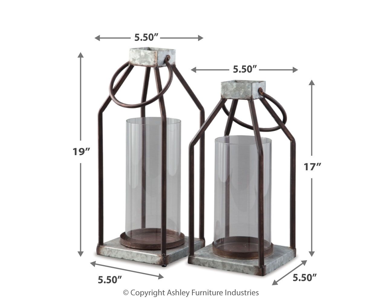 Diedrick - Lantern Set (Set of 2) - Gray / Black