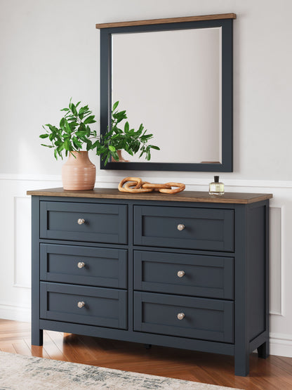 Landocken - Dresser and Mirror - Brown / Blue