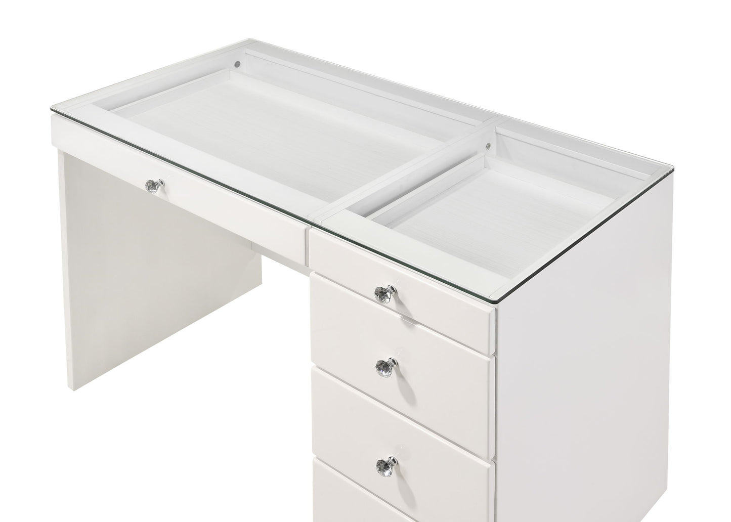 Morgan - Vanity Desk With Glass Top, LED Luxo Mirror & Stool - White