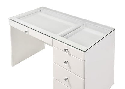 Morgan - Vanity Desk With Glass Top, LED Luxo Mirror & Stool - White