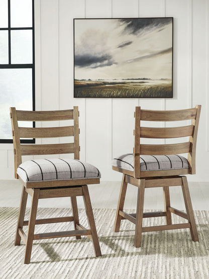 Ridgester - Upholstered Swivel Barstool (Set of 2) - Light Brown