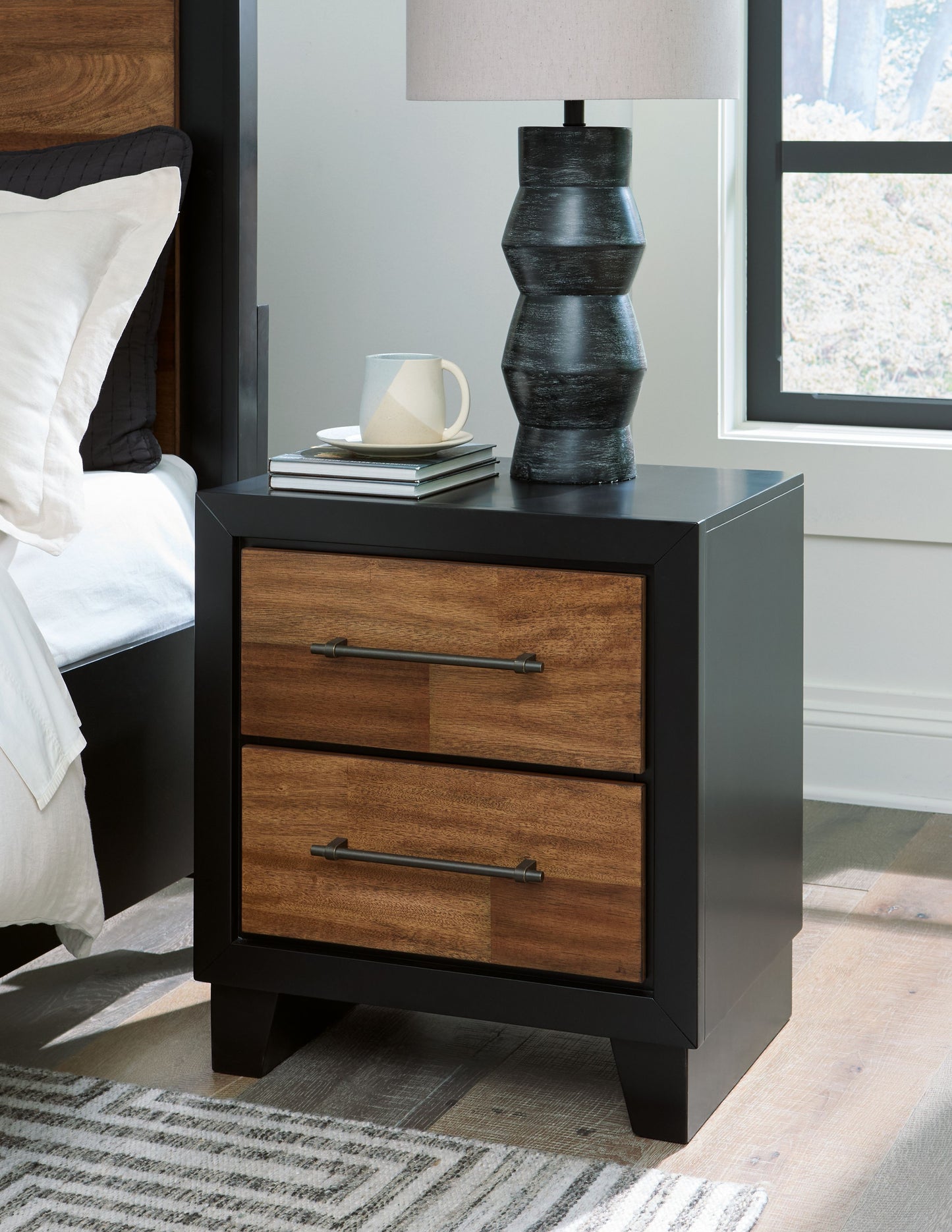 Kraeburn - Two Drawer Night Stand - Brown / Black