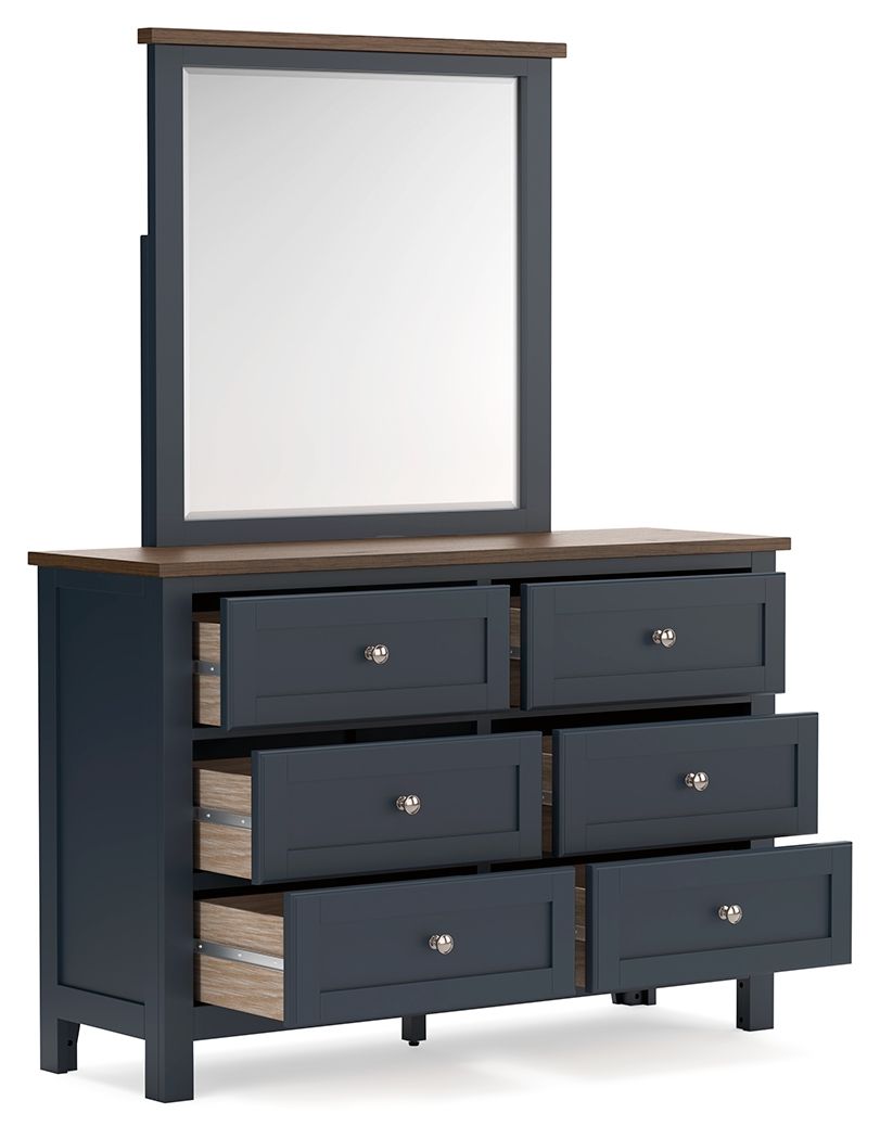 Landocken - Dresser and Mirror - Brown / Blue