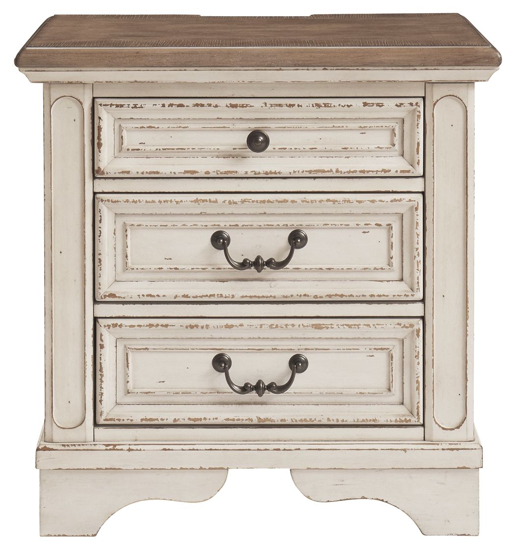 Realyn - Three Drawer Night Stand - White / Brown / Beige