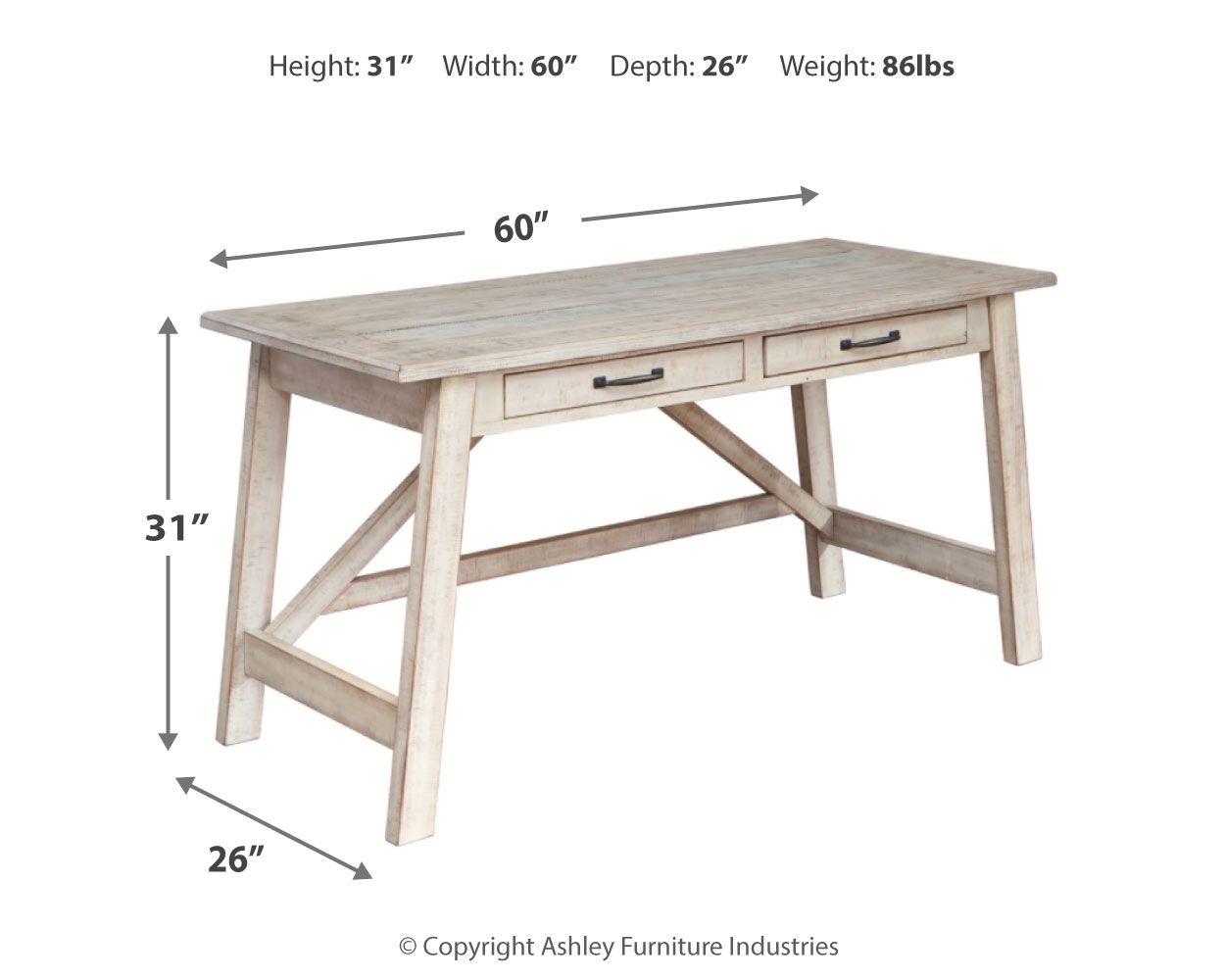 Carynhurst - Home Office Large Leg Desk - Whitewash