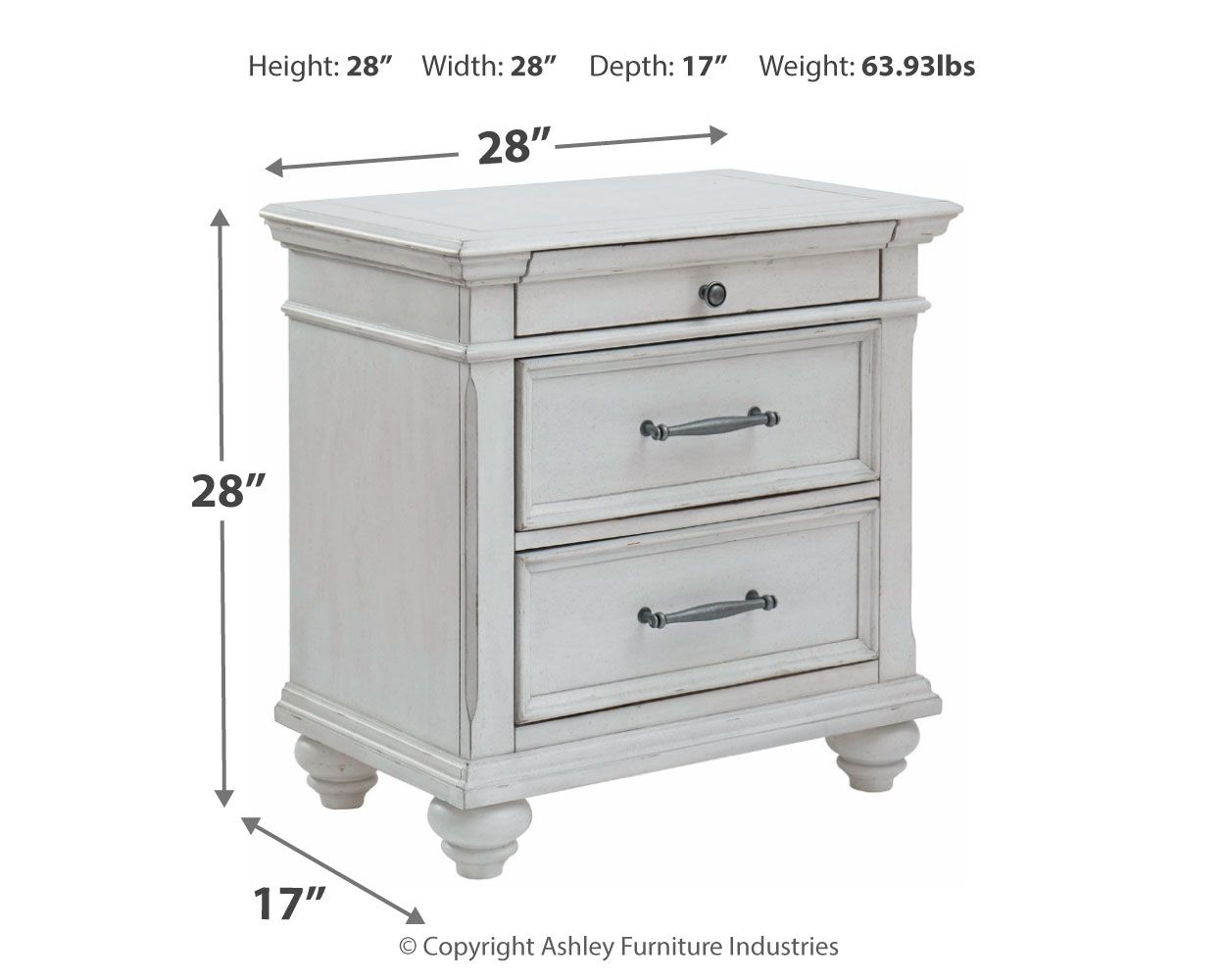 Kanwyn - Three Drawer Night Stand - Whitewash
