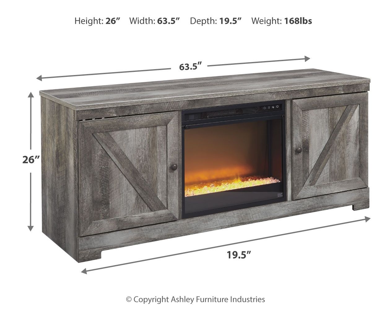 Wynnlow - Entertainment Center - TV Stand With Glass/Stone Fireplace Insert - Gray