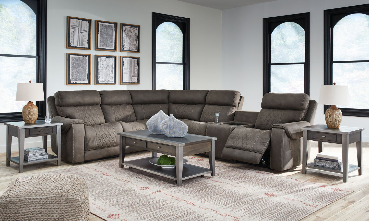 Hoopster - Zero Wall Power Recliner with Console 6 Pc Sectional - Gunmetal