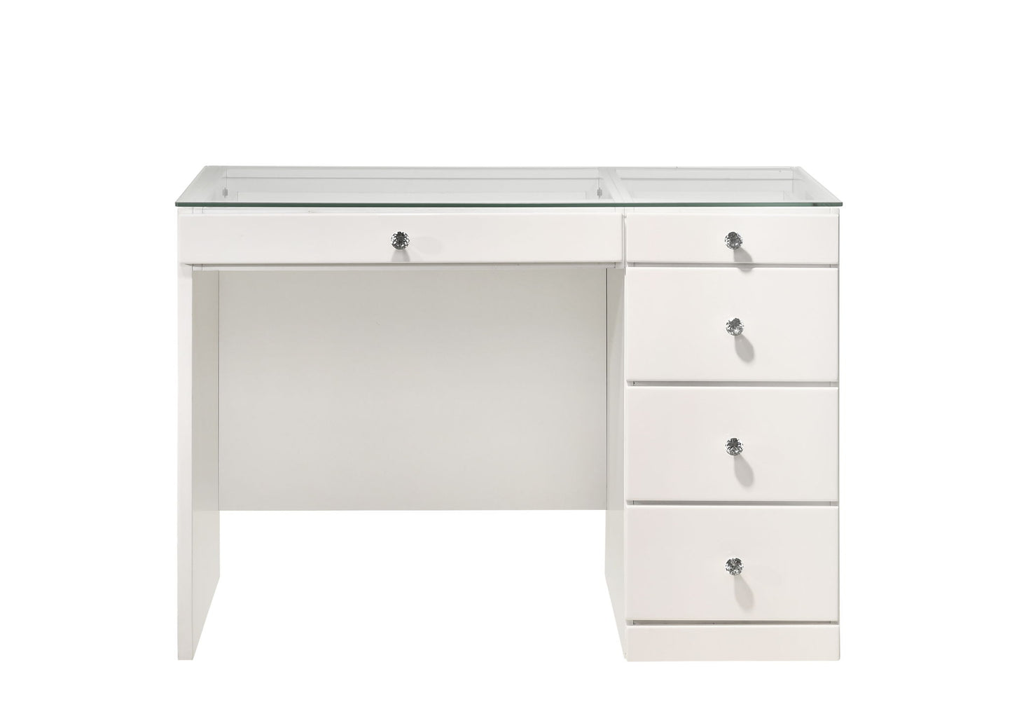 Morgan - Vanity Desk With Glass Top, LED Luxo Mirror & Stool - White