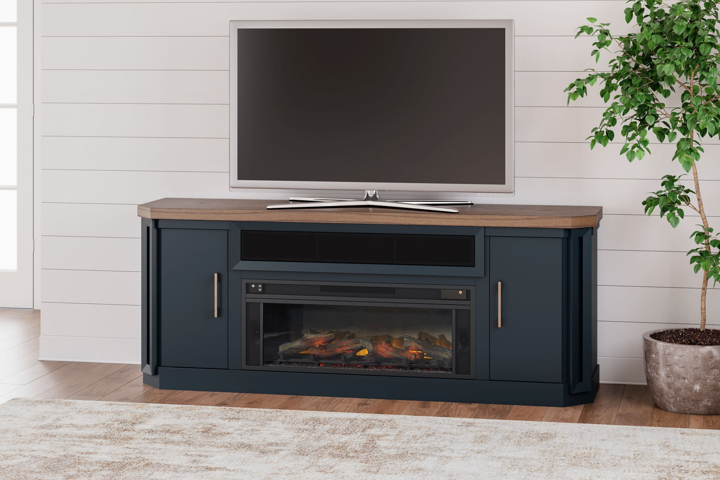 Landocken - 83" TV Stand With Electric Fireplace - Two-tone