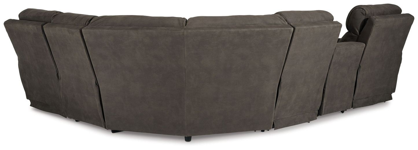 Hoopster - Zero Wall Power Recliner with Console 6 Pc Sectional - Gunmetal